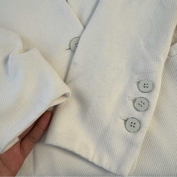 Marc Cain White Textured Knit Minimalist Single Button Tailored Blazer Jacket - Picture 12 of 13